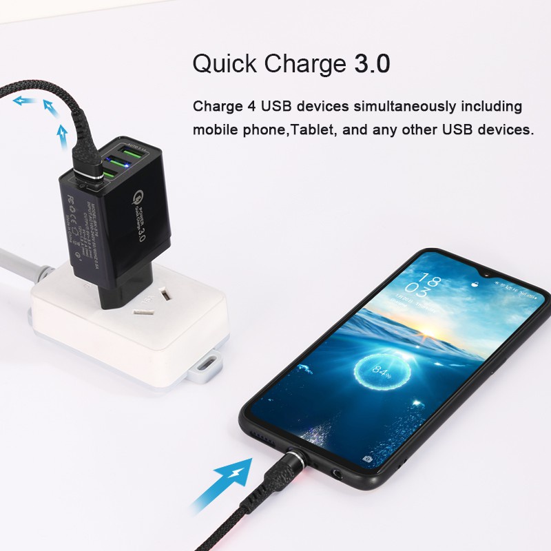 GROTIC Kepala Charger Quick Charge QC3.0 4USB Port Mobile Adaptor BK-376 + Kabel Data Charger