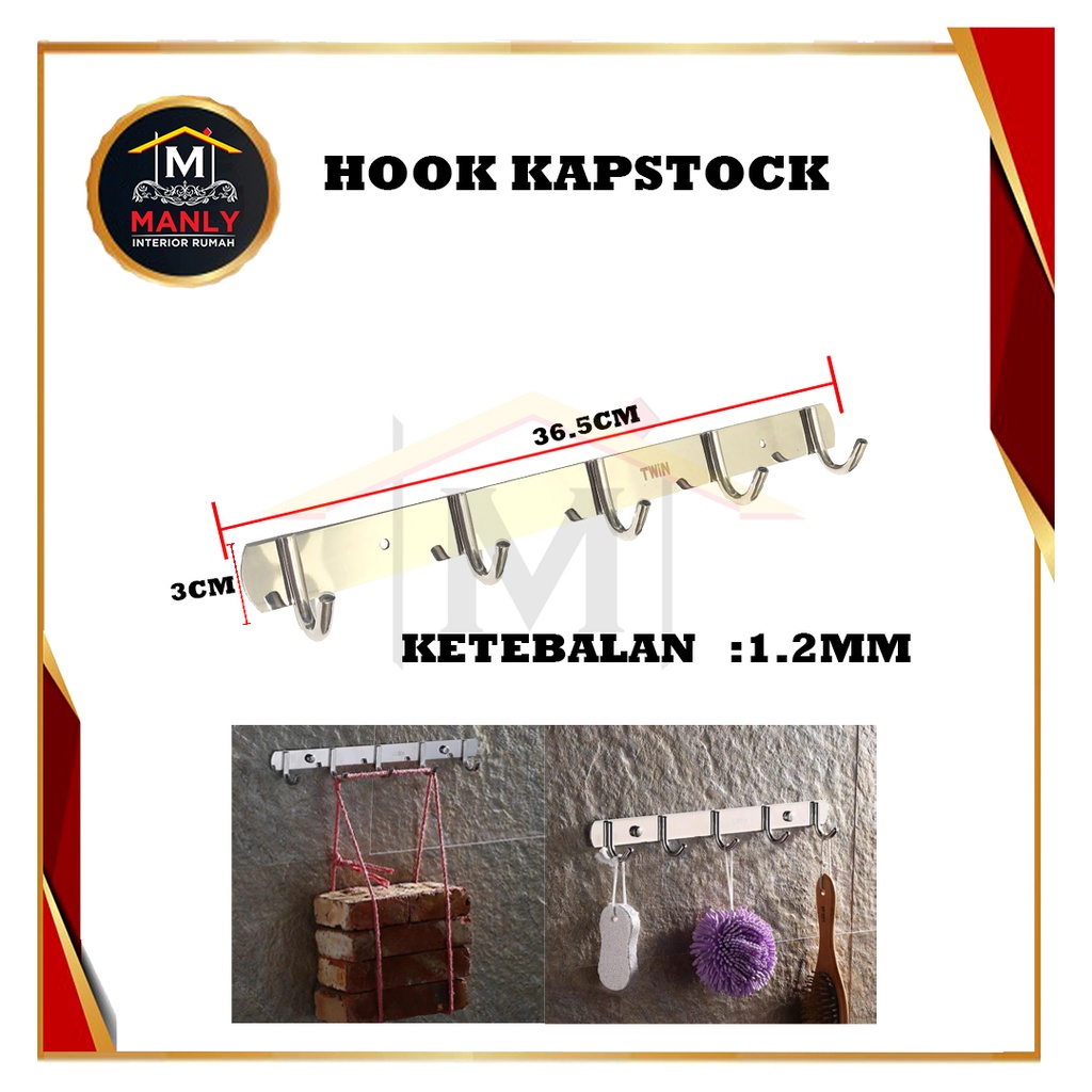 Kapstok Stainless Gantungan Baju / Cantolan Hook Kait 3 - 7 Hook Stainless Capstok, FREE SEKRUP