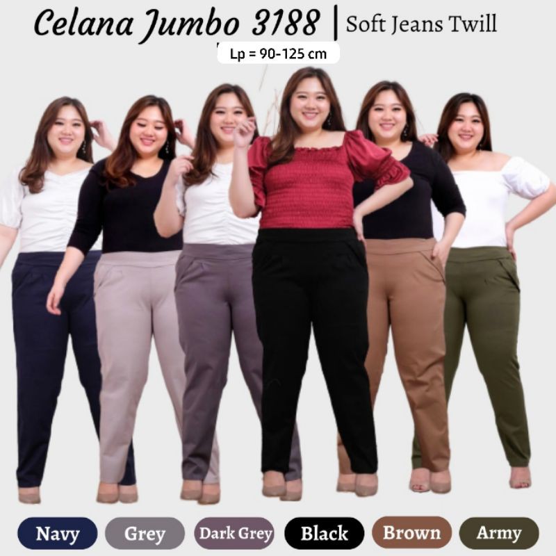 Celana Kerja Wanita Soft Jeans Twill Super Jumbo 3188