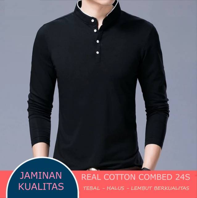 [PREMIUM] Kaos polos lengan panjang kerah shanghai koko Vneck