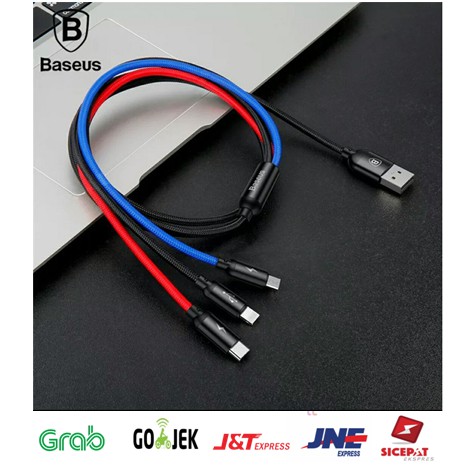 Baseus Kabel Data Primary Colors 3in1 Micro+Lightning+Type-C Quick Charge 3.5a 1.2m