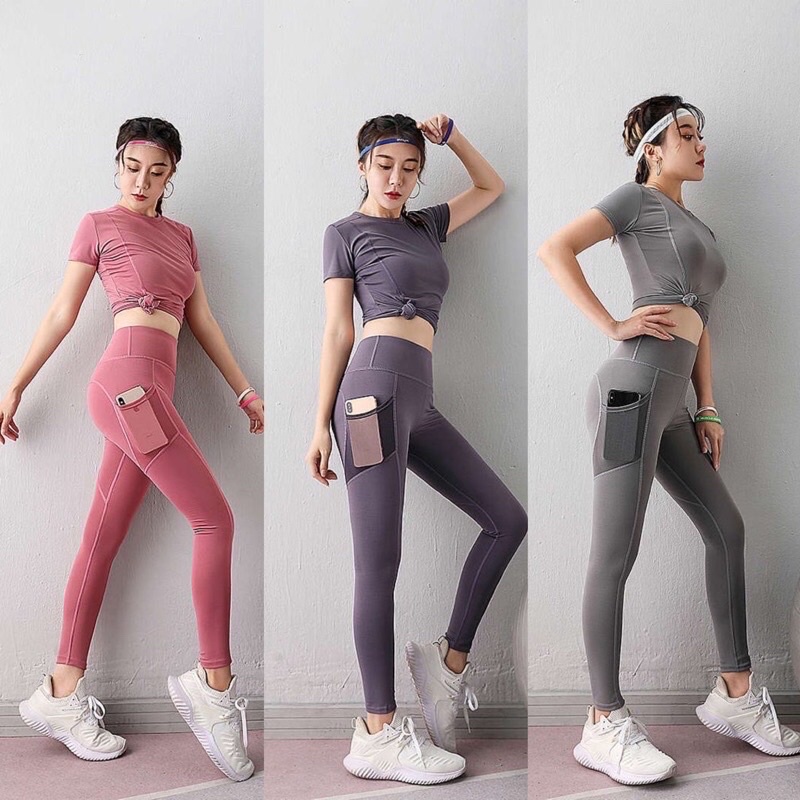 Legging Senam Import Celana Olahraga Gym Nylon Premium HW Highwaist Kantong