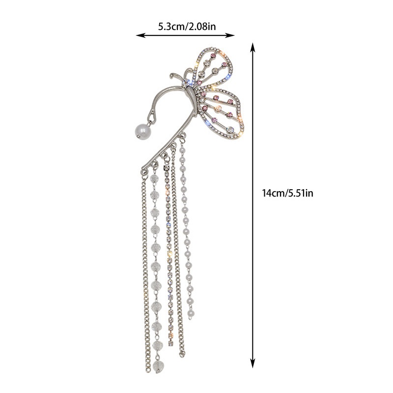 Fancyqube Anting Kait Rantai Panjang Tanpa Tindik Desain Kupu-Kupu Aksen Mutiara Untuk Perhiasan Wanita