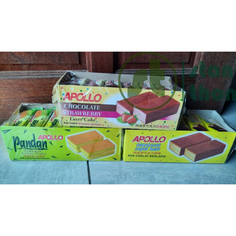 Bolu Apollo Malaysia rasa  Chocolate, pandan &amp; strawberry  18 gr x 24 pcs