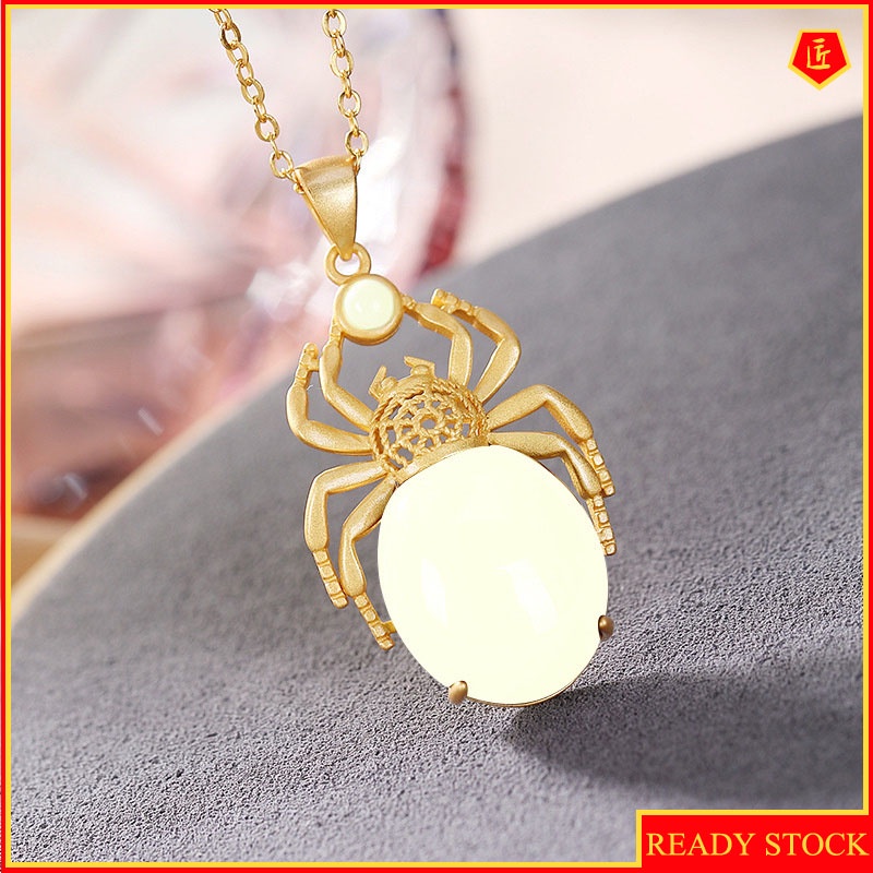 [Ready Stock]Spider-Shaped Hetian Jade Egg Surface Necklace Creative Personality