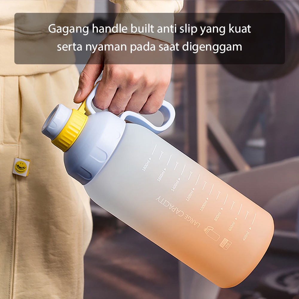 HUGO Botol Minum Jumbo Sporty Gradasi 1800 ml Botol Minum Viral Pelangi Free Sticker