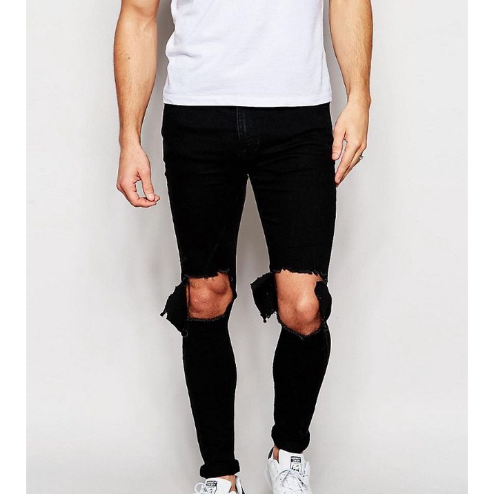 celana sobek pria/ celana jeans hitam pria / celana panjang pria sobek / celana sobek lutut kekinian