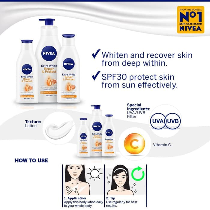 NIVEA EXTRA WHITE REPAIR &amp; PROTECT BODY SPF15 LOTION 100ML