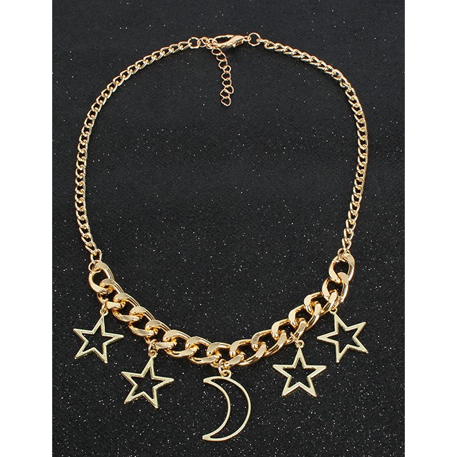 LRC Kalung Fashion Gold Alloy Star Moon Necklace F71743