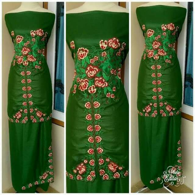 Bahan/Bakal Baju Kurung Bordir Manual Bunga Ditengah