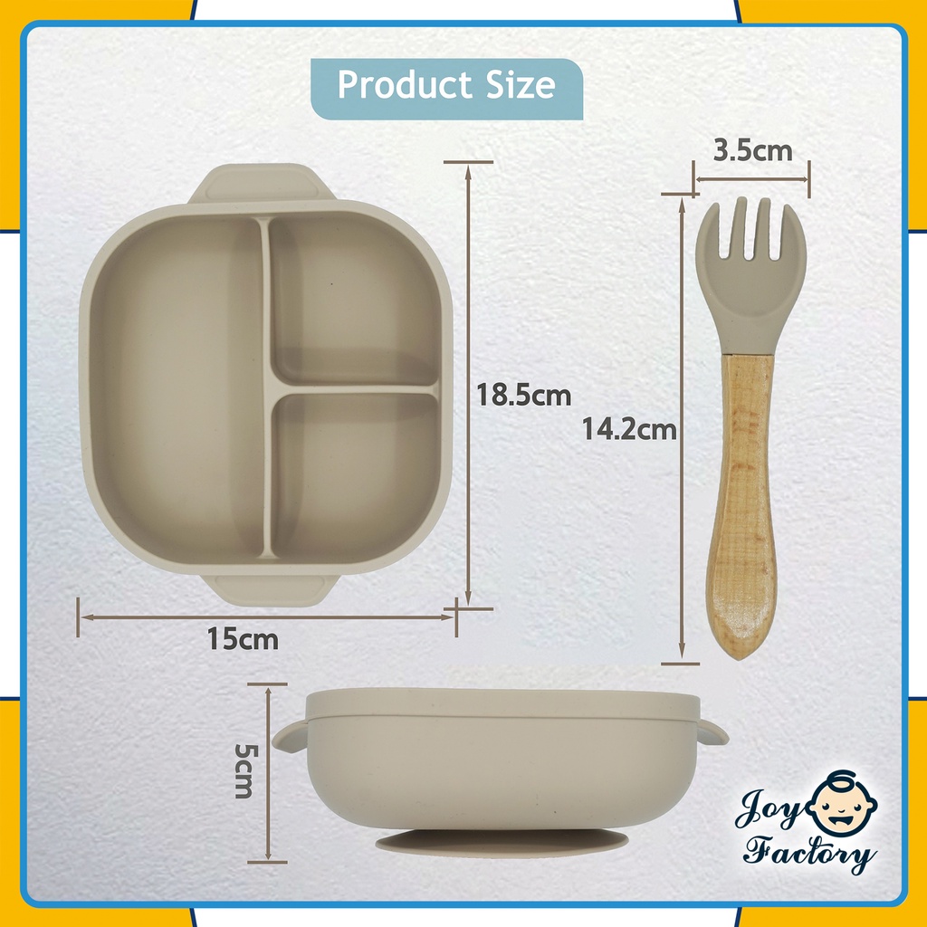 5 Pcs Silicone Baby Feeding Set Perlengkapan Makan Bayi Anak-anak Peralatan Mangkuk Piring Air Bib Sendok Garpu