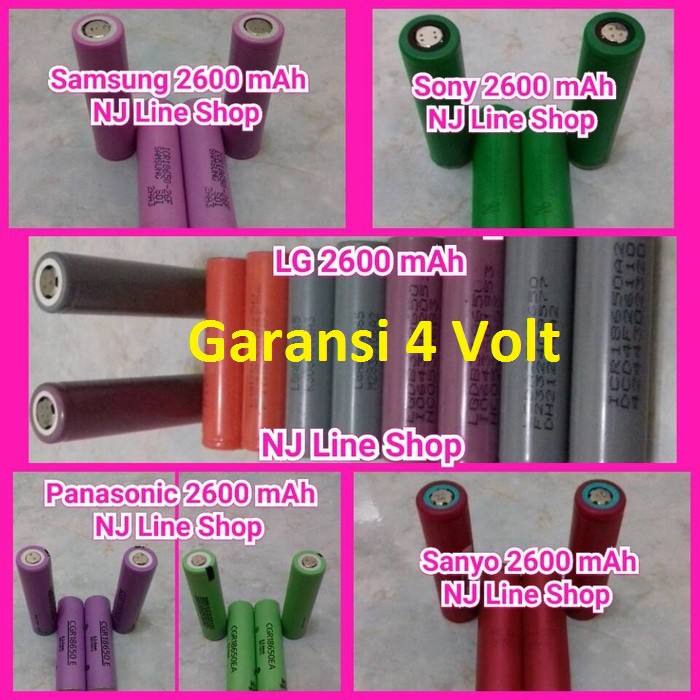 Baterai 18650 Original Merk Sanyo Kapasitas 2600 mAh