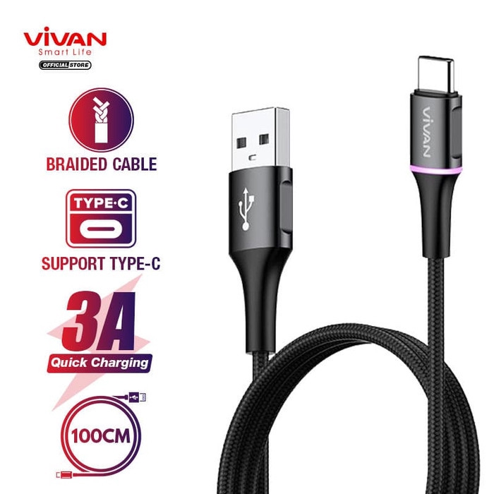 Vivan VDC100/VDC200 Kabel Data Type C 3A Quick Charge 100CM