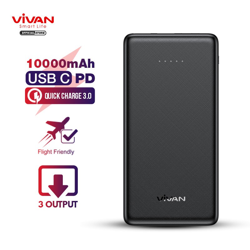 Powerbank Power Bank VIVAN Original 10000mah Fast Charging VPB-K10 PD QC3.0 22.5Watt 3 Output Quick Charge