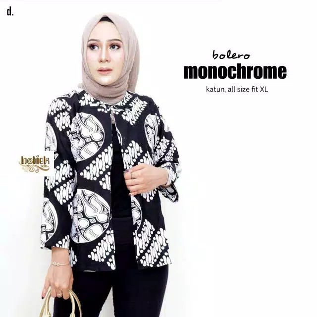 Bolero Monochrome Cardigan Cantik Monokrom Outer Batik Hitam Putih Seragam Kantor Kerja Katun Vest