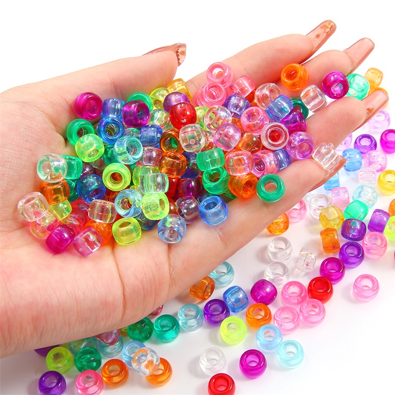 100Pcs 9mmx6mm  Round Big Hole Transparent Plastic Beads Spacer Loose Beads for Jewelry Making DIY Handmade Bracelet Accessories