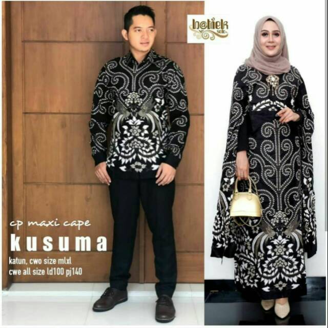 Couple Maxi Cape Batik Kusuma Batik Sarimbit Model Gamis Lengan Lowo Modern Kekinian Shopee Indonesia