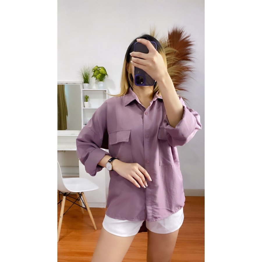 Tq88indonesia Fashion Kemeja Polos Wanita Lengan Panjang Terbaru / Saha Top / Kem / Hem / Busana Santai Cewek / Ootd Kekinian / Outfit Kasual