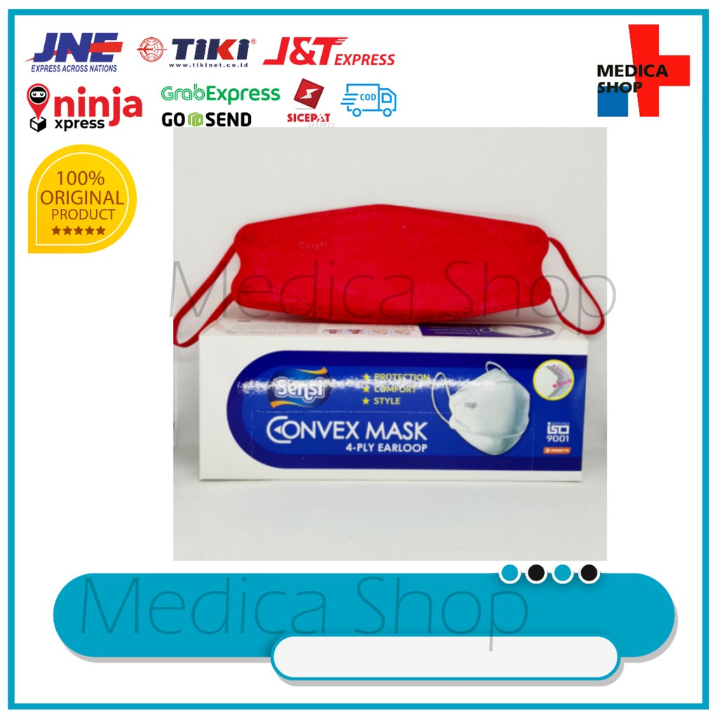 Masker medis Sensi 4ply convex MERAH 1 box