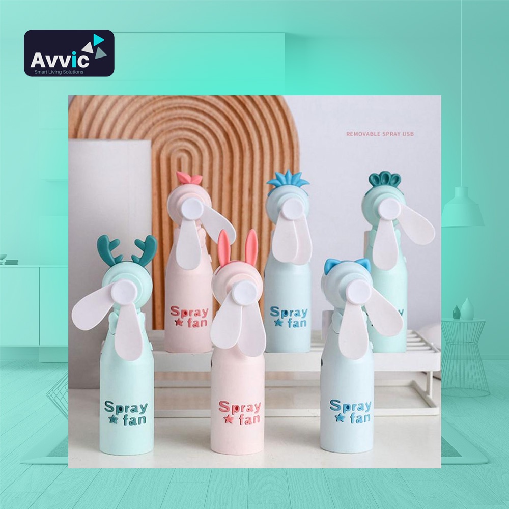 AVVIC Kipas Angin Nano Spray Animal Karakter 2 in 1 Mini Spray Fan Rechargeable