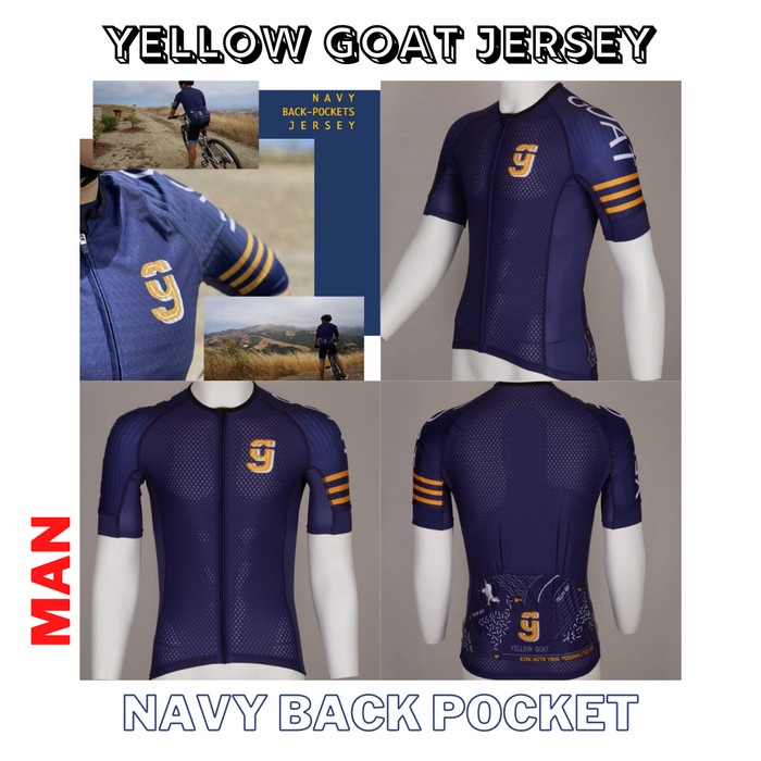 Yellow Goat Cycling Jersey Sepeda Navy Back Pocket MAN