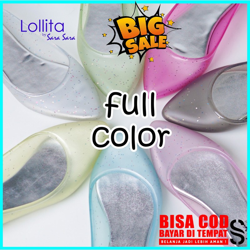 Sepatu Jelly Wanita Trendy Sarasara LOLITA Jelly Flat Shoes Transparan Warna Warni