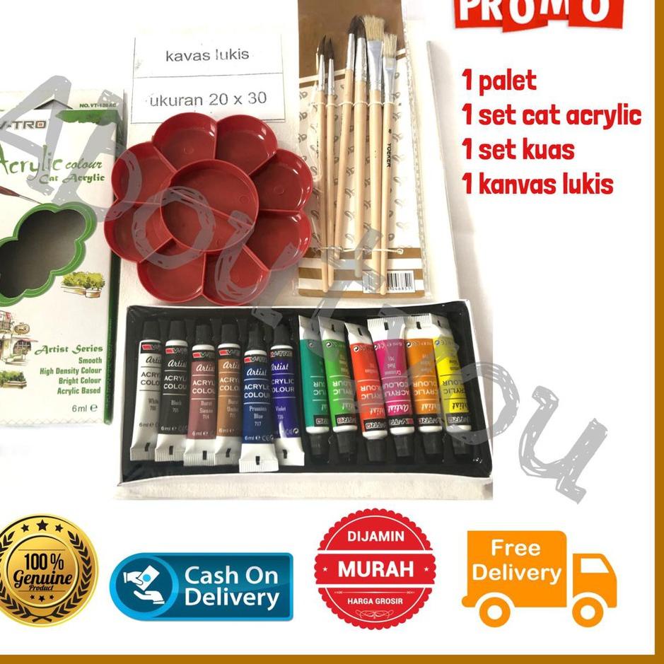 

[KODE PRODUK 96EEY3977] PAKET LUKIS KOMPLIT 4 in 1 KANVAS Besar Cat Akrilik Palet Kuas Set Melukis Lengkap