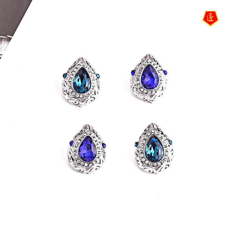 [Ready Stock]New Hollow Inlaid Sapphire Ear Stud Necklace Luxury Suit