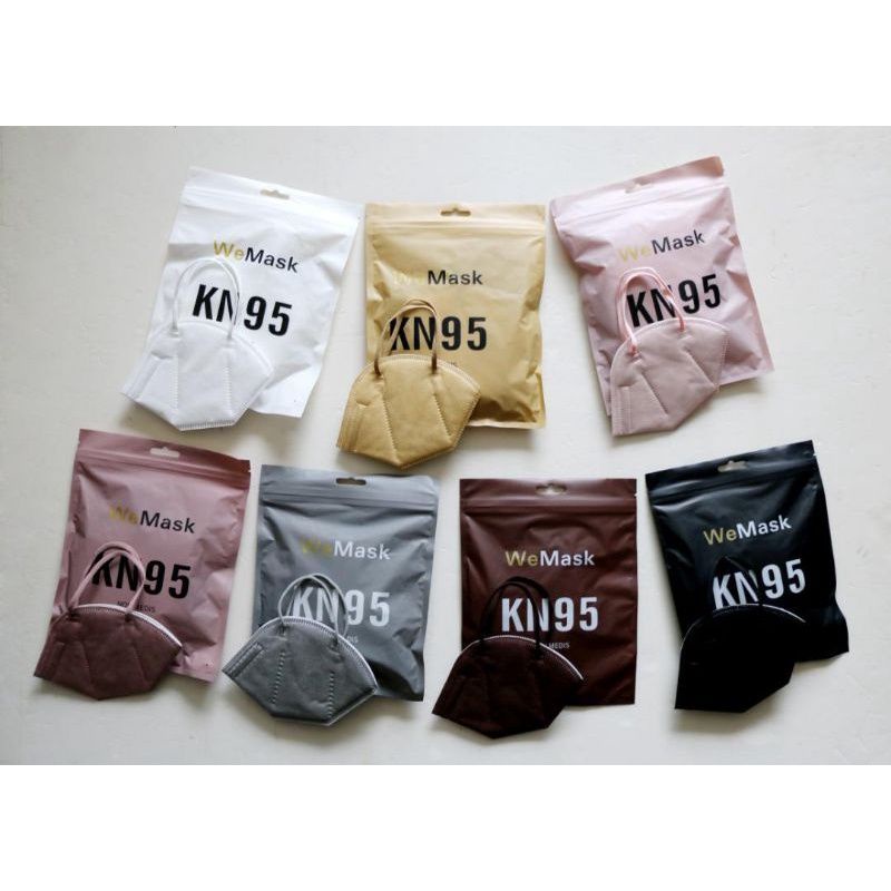 Masker KN95 Warna WeMask Tali Senada Putih Abu Shrimp Pink Black Hitam Grey Abu 5 PLY ORIGINAL