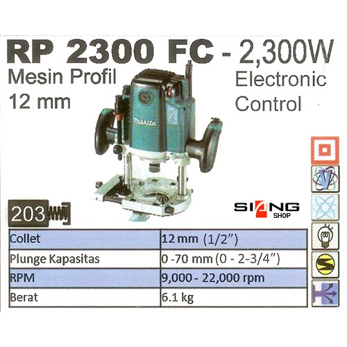 Makita RP 2300 FC / RP 2300FC / RP2300FC Mesin Router/Profil Kayu 12mm