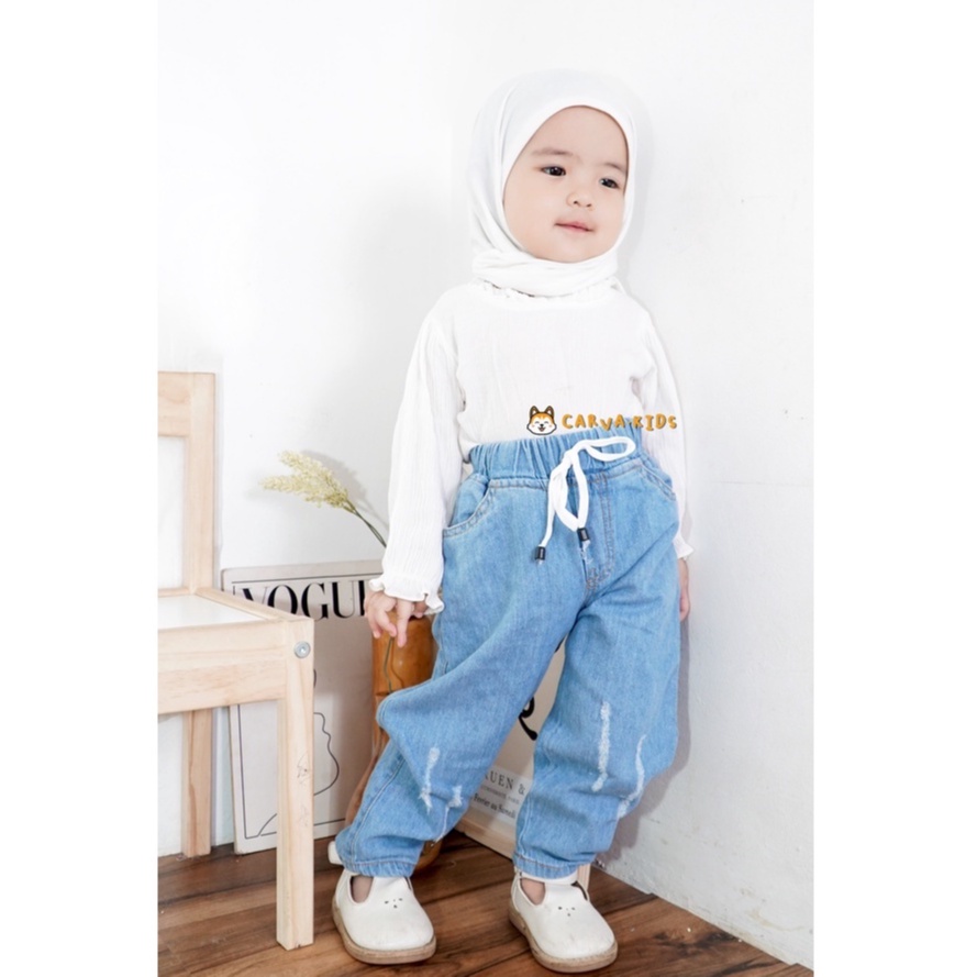 Carva celana Panjang Anak Soft Jeans Ripped Chinos Celana Jeans anak cewe cowo unisex  PREMIUM