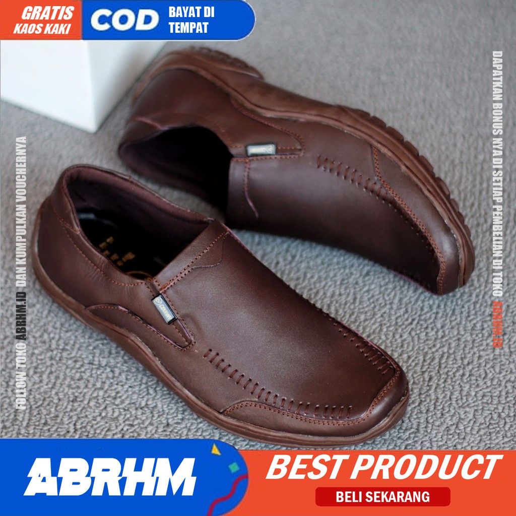 VERDIC Sepatu Casual Slip On Pria Kulit Asli Pantofel Kerja Kantor Kondangan Sepatu Kasual Cowo / Cowok Anti Slip Orignal Gaya Keren Kekinian Murah Terlaris