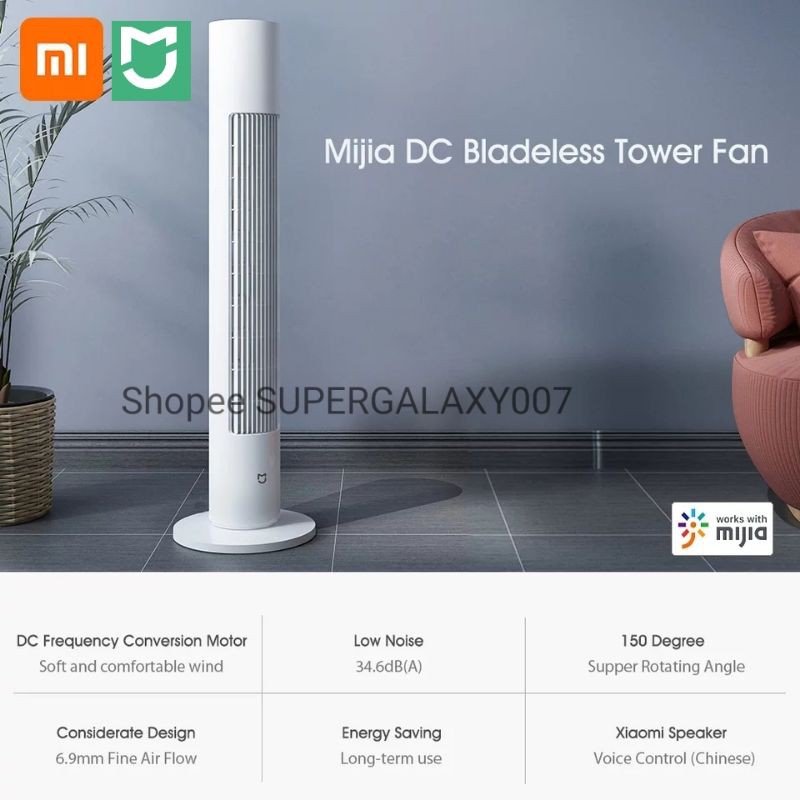 Kipas Angin Tanpa Sayap Xiaomi Mijia DC Smart Bladeless Tower Fan Kipas Connect Apps Control Kipas
