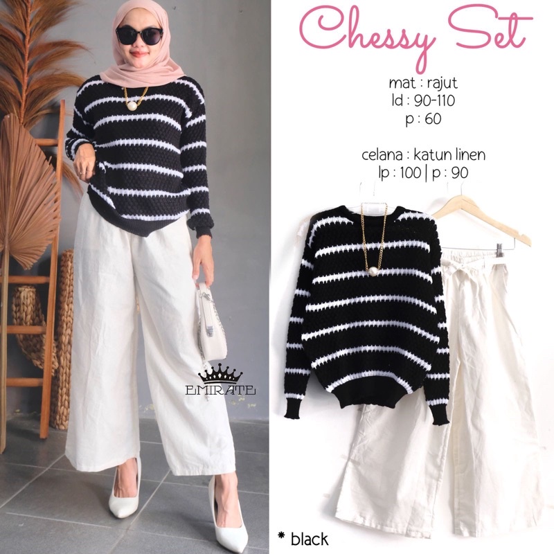 CHESSY SET + KESSIE SET  ( ATASAN + CELANA ) / BEST SELLER / BISA COD-Black