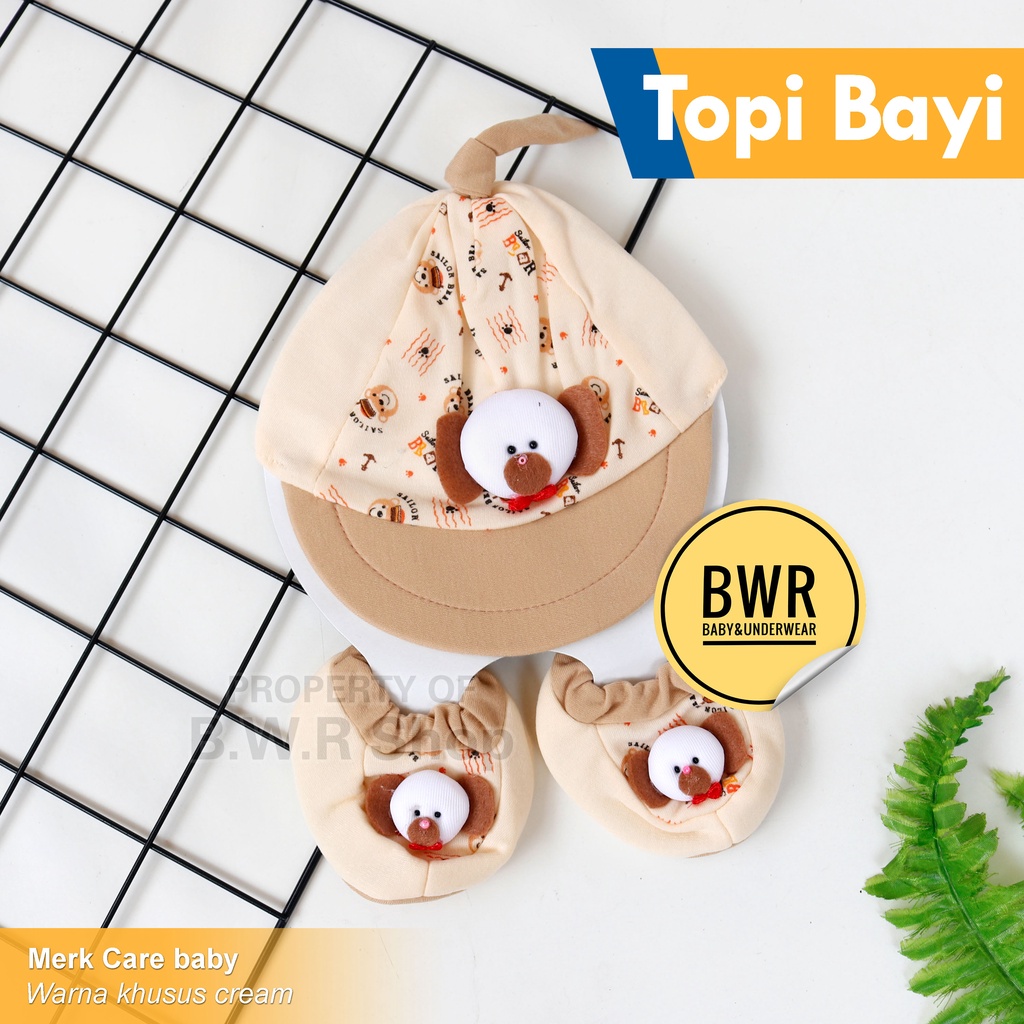 Topi Baby Care Motif 04 CREAM | Perlengkapan Topi Bayi Karakter Lucu - Bwr IX