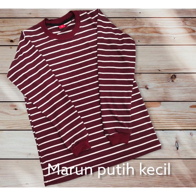 kaos stripe marun putih kecil panjang rip