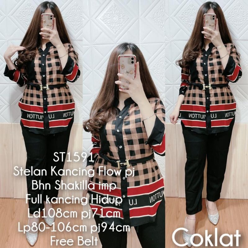 Setelan kemeja import celana hitam setelan wanita baju kerja kantoran JJJ 15911