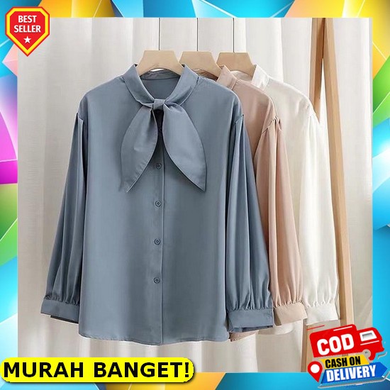 Kemeja Wanita Casual Polos Lengan Panjang Import Putih Yumi Basic Shir [ Cod ] Outfit Termurah Melo 