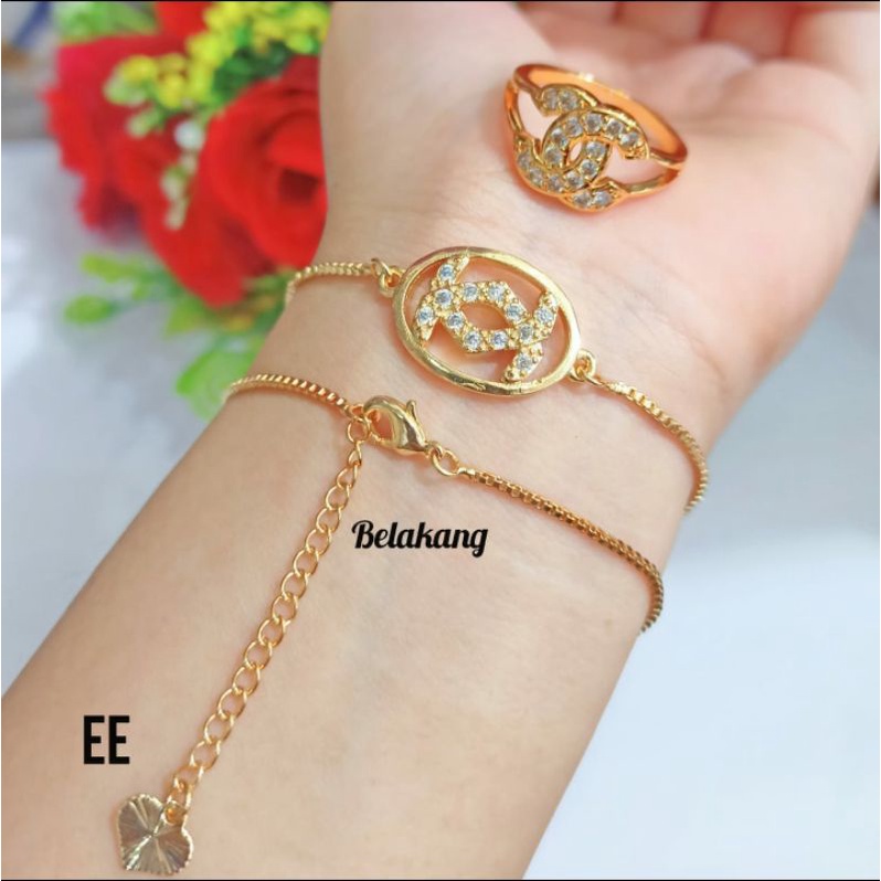 Gelang Tangan Itali free cincin Permata Zircon Gold Perhiasan Wanita