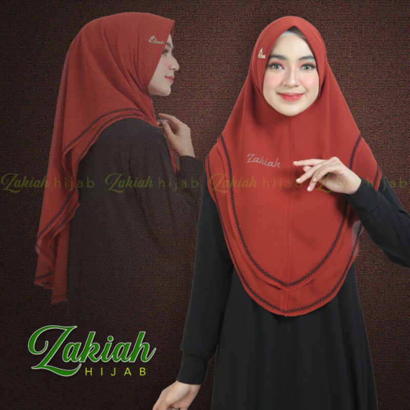 khimar zakiah oval standart picot hitam plat ori zakiah