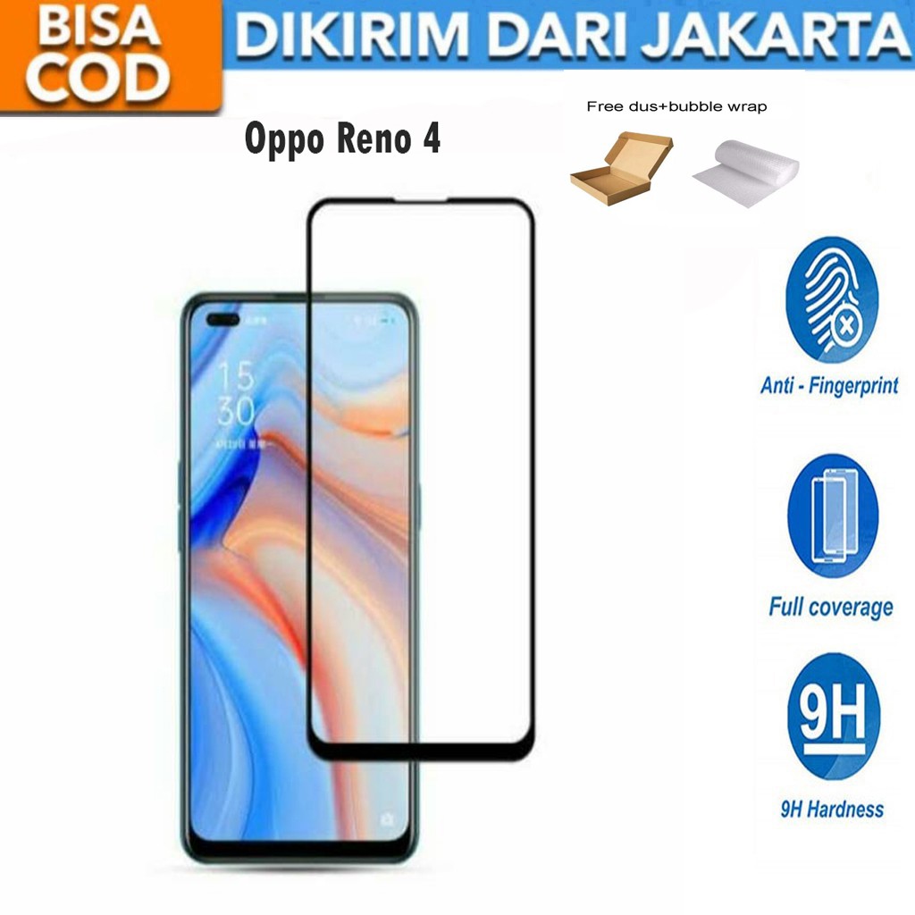 Tempered Glass Oppo Reno 4 Full Cover / Full Screen Protector Anti Gores