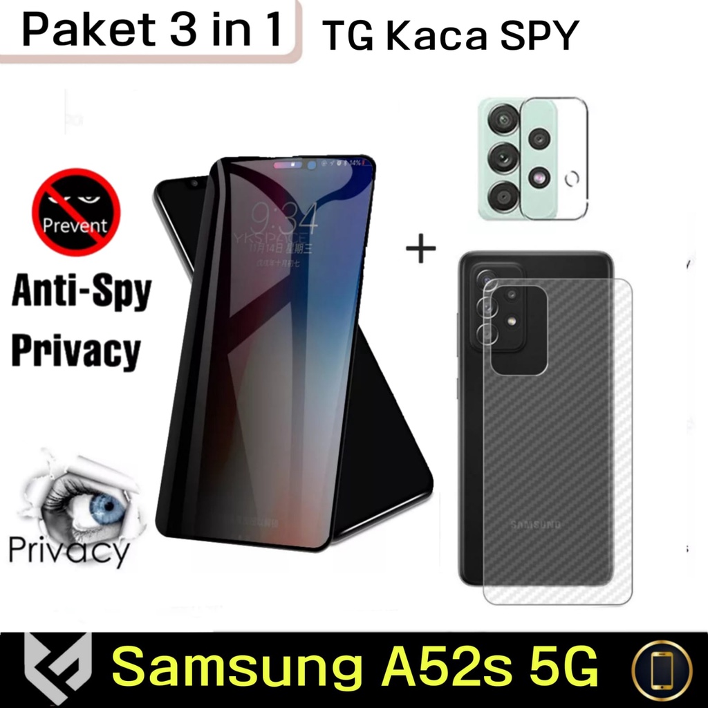 PROMO PAKET 3 IN 1 Tempered Glass Samsung Galaxy A52 A52s Free Anti Gores Camera &amp; Skin Carbon Pelindung Body Belakang Handphone