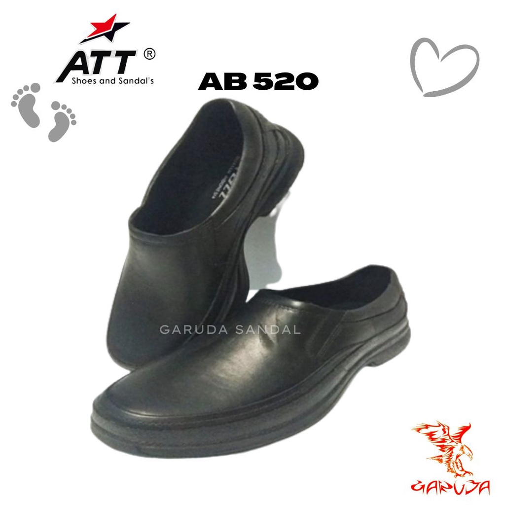 Sepatu Slip On Pria ATT AB 520  karet pantofel full Black Tahan air