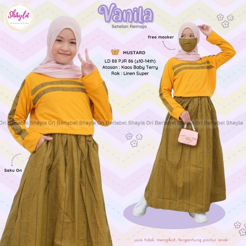 BEST STAR SELLER VANILLA TOP FASHION SET REMAJA BAHAN KAOS BABYTERRY SUPER ROK LINEN SUPER ORY SHAYL