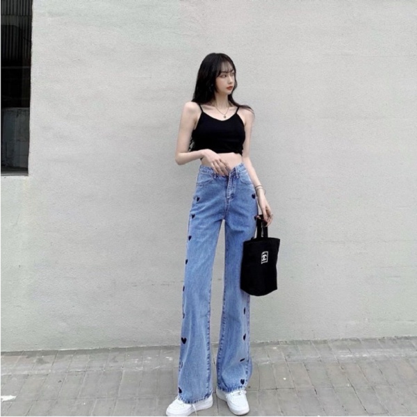 HOPYLOVY SUPER JUMBO Celana Kulot Jeans Highwaist Wanita BF Jeans Bordir Love Mahikaa Jumbo