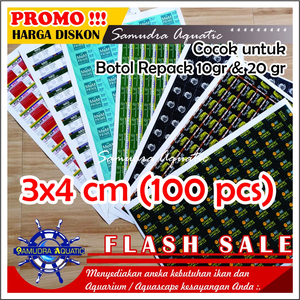 Stiker Kemasan Repack 3x4  (Mem Prime, Artemia Supreme, Fish Owner, NRD, Polar Red, Spirulina, Baby Shrimp, Fengli, Sanders, Snack Cupang)