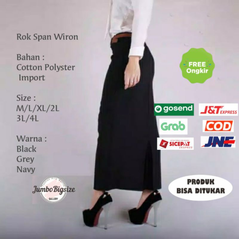 COD Gosend Rok Span Wiron JUMBO Rok Kerja Wanita Rok Panjang Hitam Polos | Rok Formal Kerja Kantor