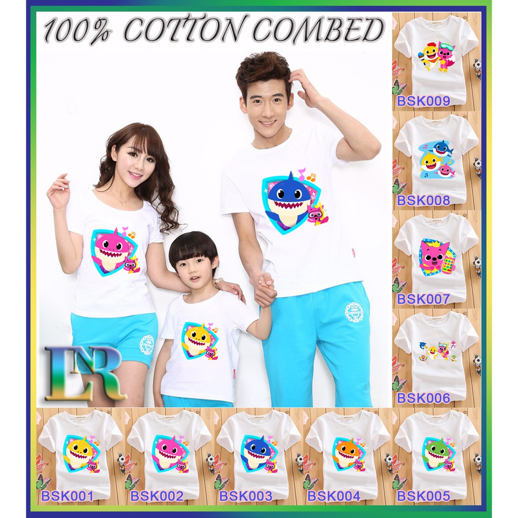 KAOS T-SHIRT FAMILY COUPLE BABY SHARK ANAK PRIA WANITA KELUARGA PASANGAN COTTON COMBED IMPOR IMPORT