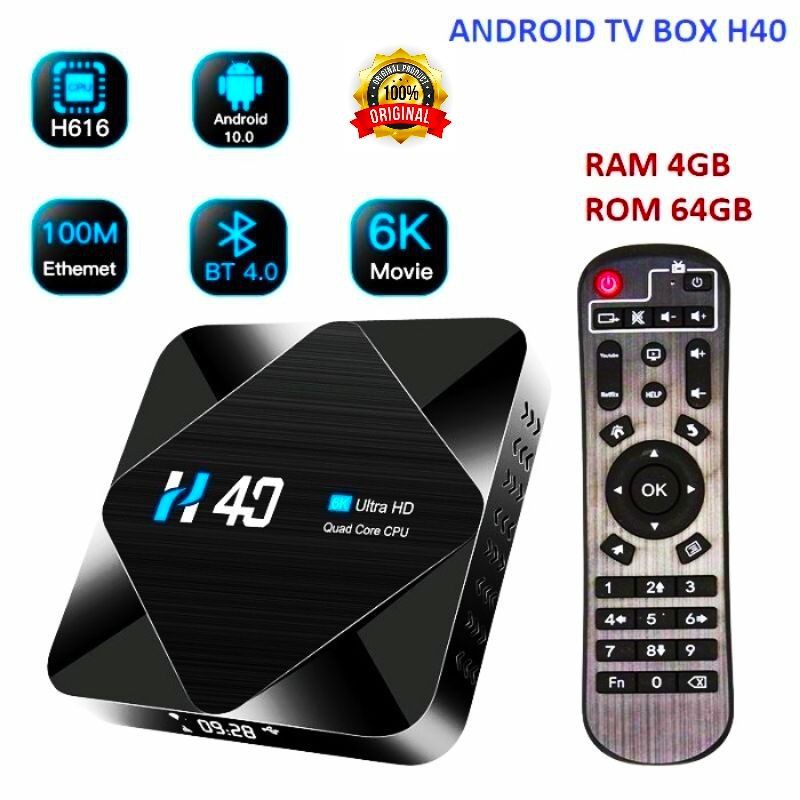 H40 Android TV Box Allwinner H616 RAM 4GB ROM 64GB OS Android 10.0  MURAH