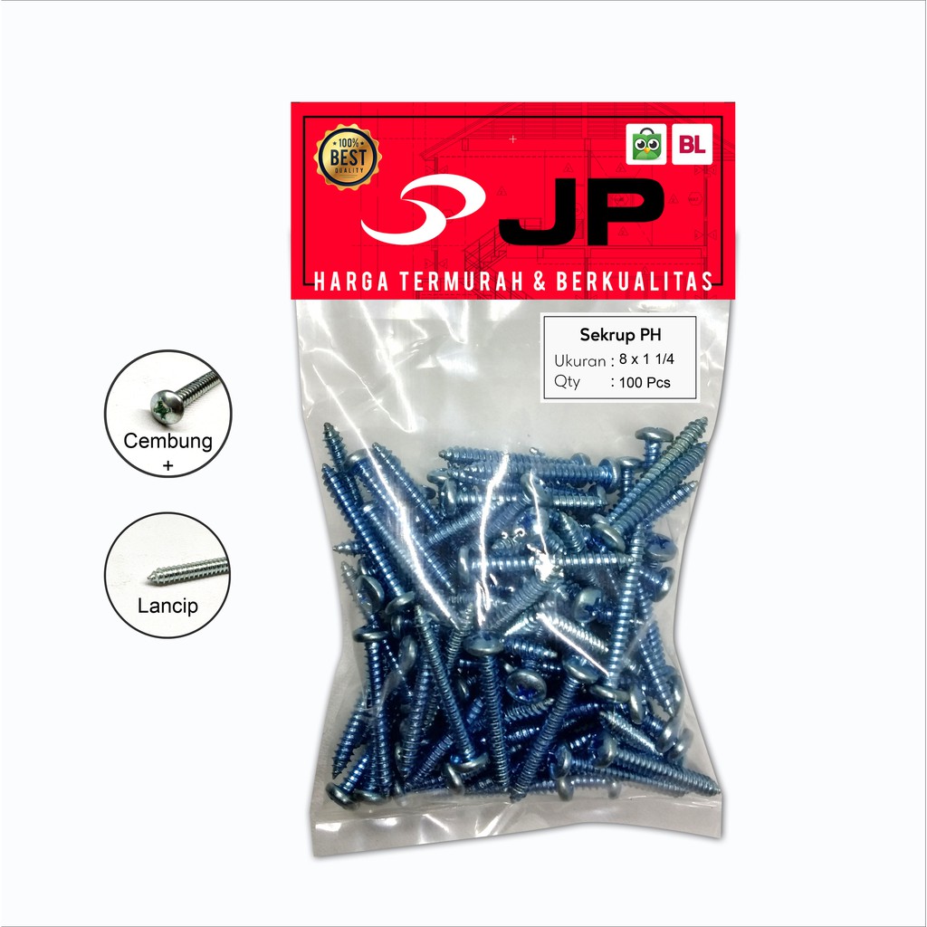 SEKRUP PH 8 x 1-1/4 - SKRUP PH 8x1-1/4 BAUT TAPPING ISI 100 PCS